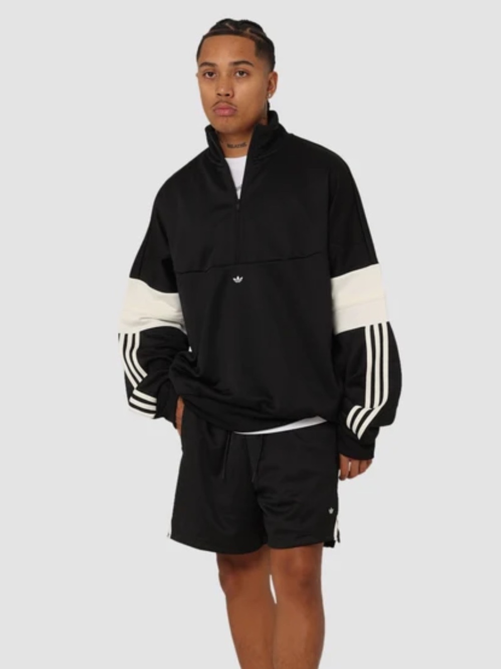 Adidas Black and Off White Basketball Warm Up Zip-Up